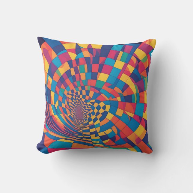 Minimalist Illusion: Twisting Chequerboard Pattern Cushion (Front)