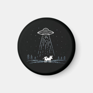 Minimalist Illustration of a UFO abducting a cow Magnet