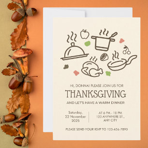 Minimalist Illustrative Thanksgiving Dinner Invitation