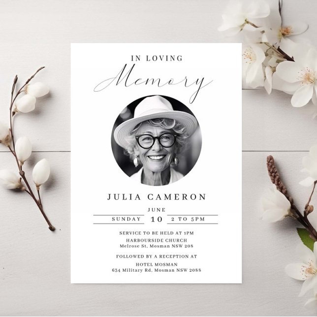 Minimalist in loving memory Funeral Photo Invitation (Creator Uploaded)