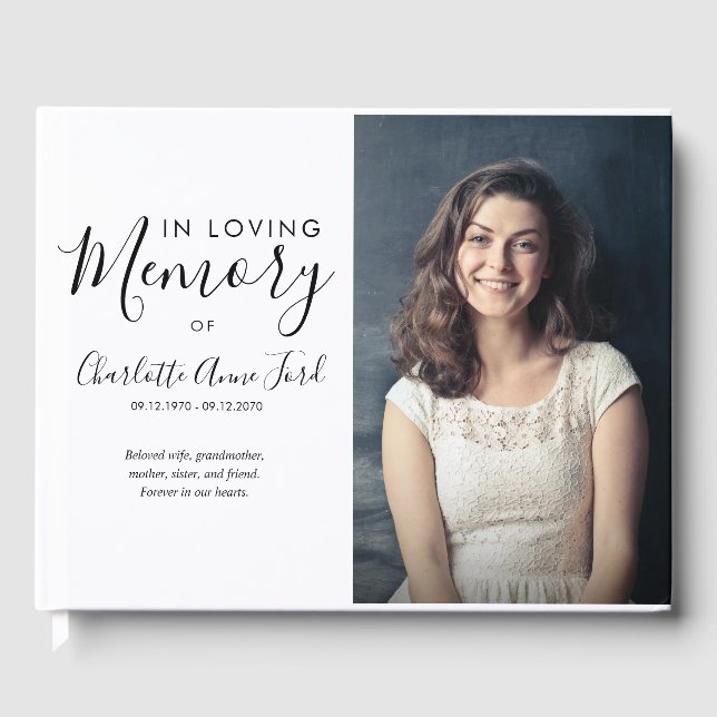 Minimalist In Loving Memory Photo Funeral Memorial Guest Book (Front)