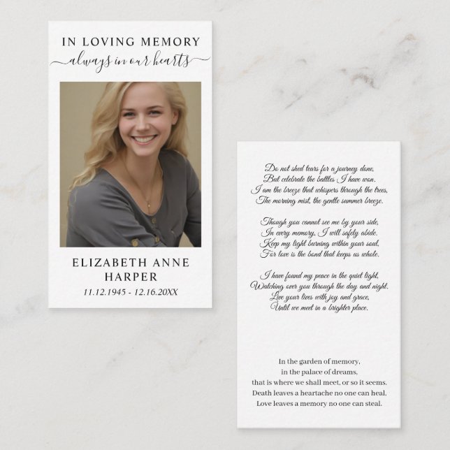 Minimalist In Loving Memory Photo Keepsake Card (Front/Back)