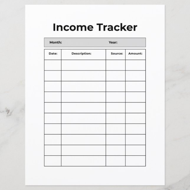 Minimalist Income Tracker | Printable Finance Log  (Front)