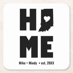 Minimalist Indiana Home Personalised Square Paper Coaster