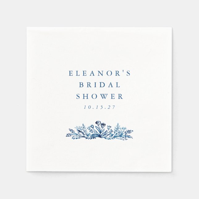 Minimalist Indigo Blue Ink Botanical Bridal Shower Napkin (Front)