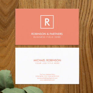 Minimalist Initial in Square Frame in Peach Colour Business Card