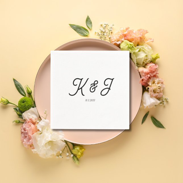 Minimalist Initials Black Script Monogram Wedding  Napkin (Minimalist Initials Black Script Monogram Wedding Napkins)