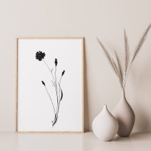 Minimalist Ink Flower Abstract Floral Art in Black