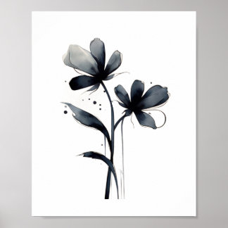 Minimalist Ink Flower Abstract Floral Art Poster