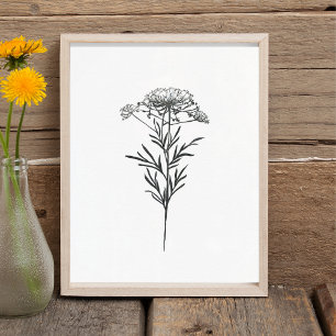 Minimalist Ink Flower Drawing In Black Poster