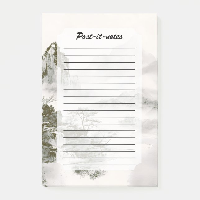 Minimalist Ink Misty Zen Mountain Landscape Post-it Notes (Front)