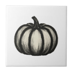 Minimalist Ink Pumpkin – Autumn Harvest Art on Ceramic Tile