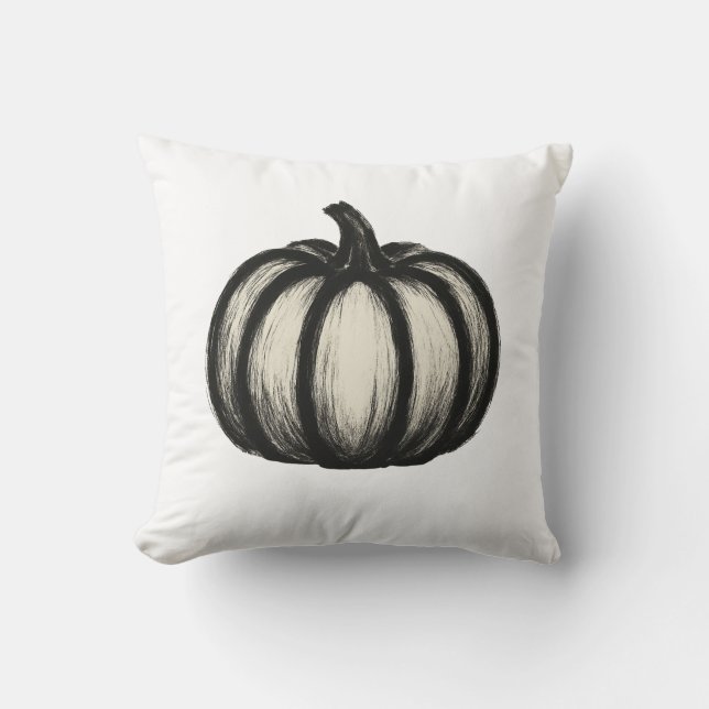 Minimalist Ink Pumpkin – Autumn Harvest Art on Cushion (Front)