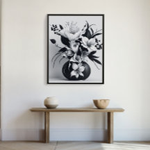 Minimalist Ink Roses Vase Stylish Drawing Modern