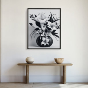 Minimalist Ink Roses Vase Stylish Drawing Modern Poster