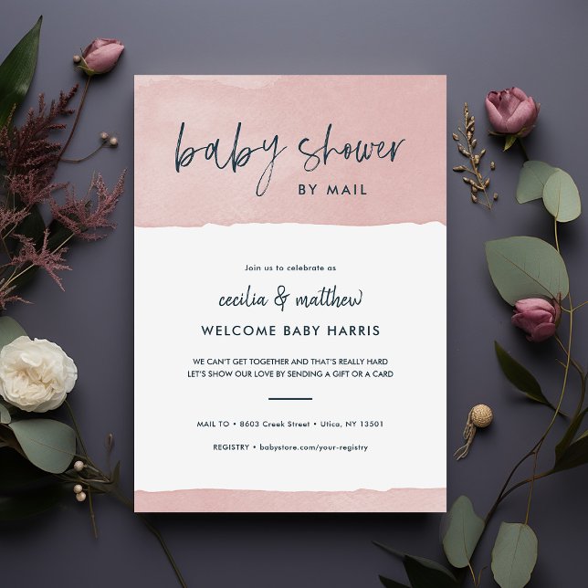 Minimalist Ink Wash Baby Shower by Mail Invitation (Creator Uploaded)