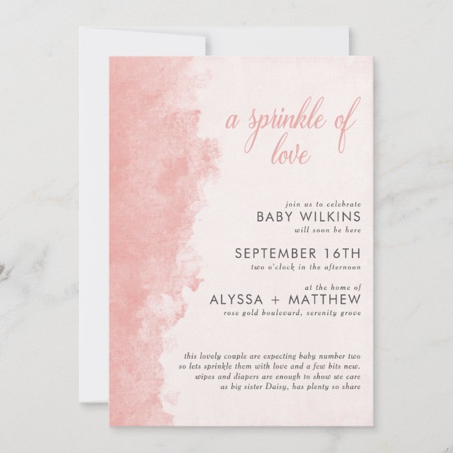 Minimalist Ink Wash Texture Girl Baby Sprinkle Invitation (Front)