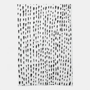 Minimalist inky dots dashes black white tea towel