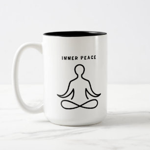 Minimalist Inner Peace Yoga Line Art - Zen Meditat Two-Tone Coffee Mug