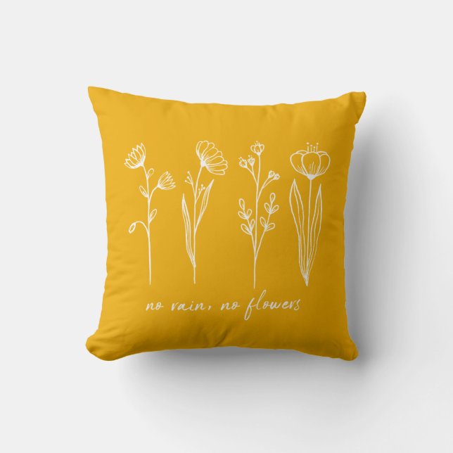 Minimalist Inspirational Quote Floral Art Yellow Cushion (Front)