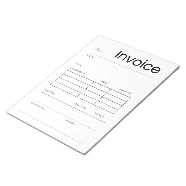 Minimalist Invoice Notepad  (Angled)