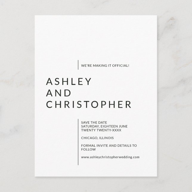 Minimalist Isolated Names Magnetic Save the Date Postcard (Front)