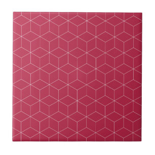 Minimalist Isometric Magenta Pattern Ceramic Tile