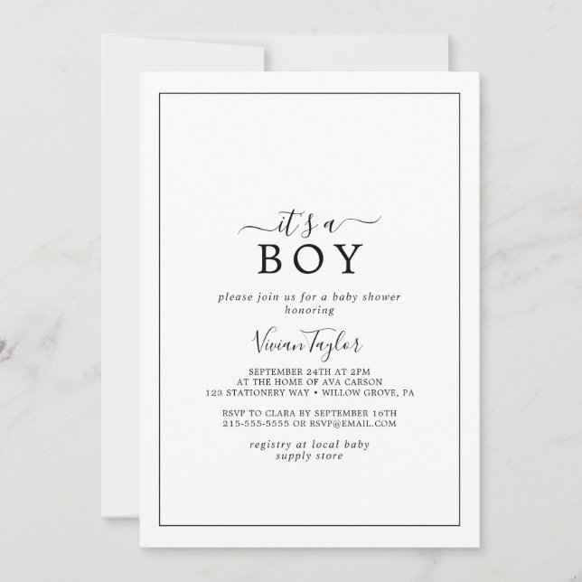 Minimalist It's A Boy Baby Shower Invitation (Front)