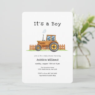 Minimalist It's A Boy Framer Tractor Baby Shower  Invitation