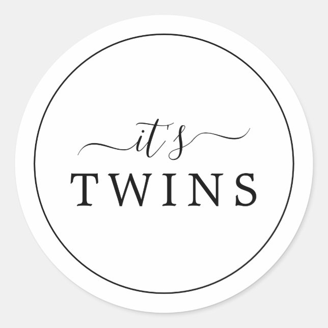 Minimalist It's Twins Baby Shower Sticker (Front)