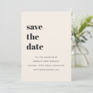 Minimalist Ivory Black Retro Simple Wedding Photo Save The Date