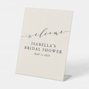 Minimalist Ivory Cream Bridal Shower Welcome   Pedestal Sign