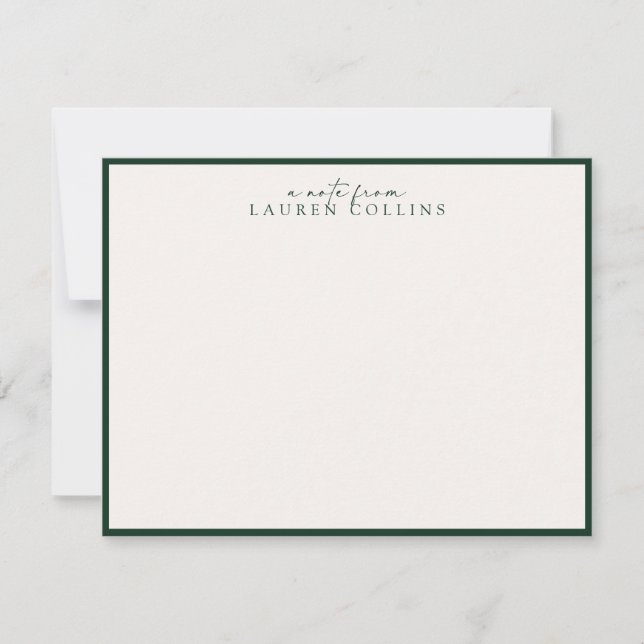 Minimalist ivory, Dark Emerald Border Note Card (Front)