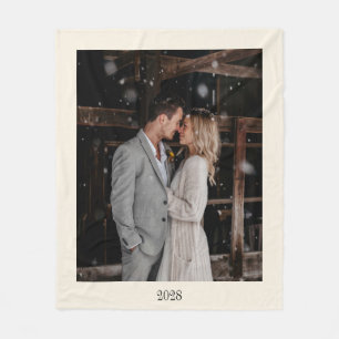 Minimalist Ivory Ecru Black Elegant Wedding Photo Fleece Blanket