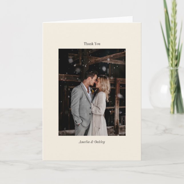 Minimalist Ivory Ecru Elegant Wedding Custom Photo Thank You Card (Front)