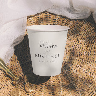 Minimalist Ivory Editorial Personalized Wedding Paper Cups