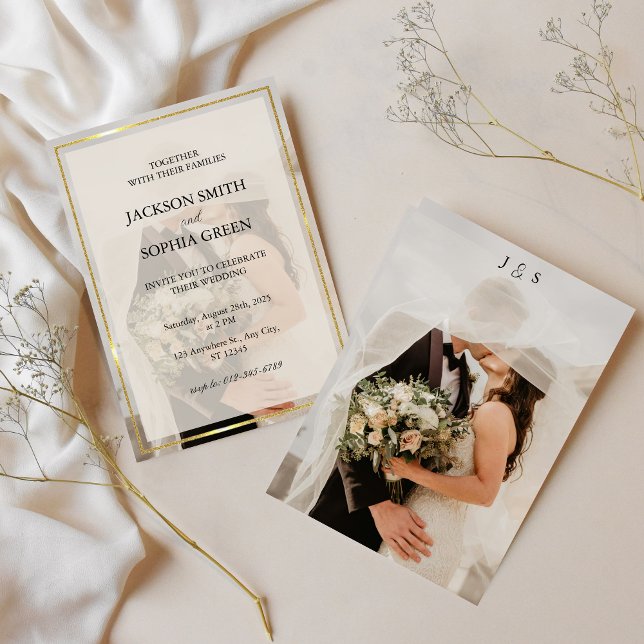 Minimalist Ivory & Gold Border Wedding Invitation (Creator Uploaded)