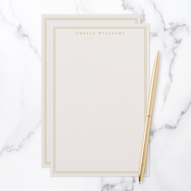 Minimalist Ivory Gold Monogram Two Border Stationery (Creator Uploaded)