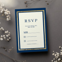 Minimalist ivory gold navy blue glam RSVP