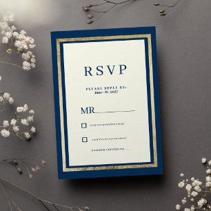 Minimalist ivory gold navy blue glam RSVP  Invitation