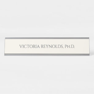 Minimalist Ivory Grey Ph.D Graduate Desk Name Plate