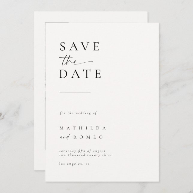 Minimalist Ivory Photo Wedding Save the date Invitation (Front/Back)
