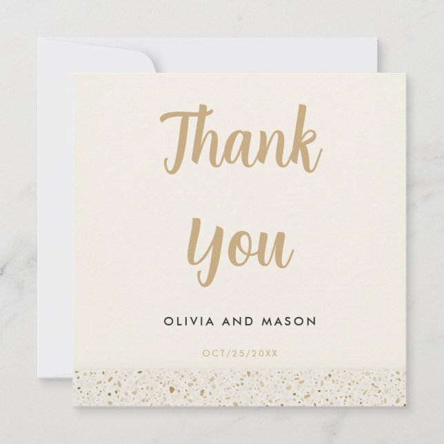 Minimalist Ivory Terrazzo Wedding Thank You Card (Front)