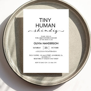 Minimalist Ivory Tiny Human Shindig Baby Shower Invitation