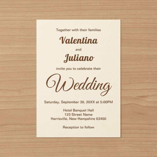 Minimalist Ivory with Brown Text Wedding Invitation (Ivory with brown text wedding invitation)