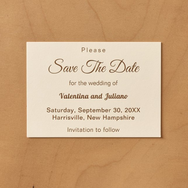 Minimalist Ivory with Brown Text Wedding Save The Date (Ivory with brown text wedding save the date)