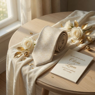 Minimalist Ivory Woven Texture Geometric Linen Tie