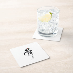 Minimalist Japandi Wedding Invitation MAHABAH love Square Paper Coaster