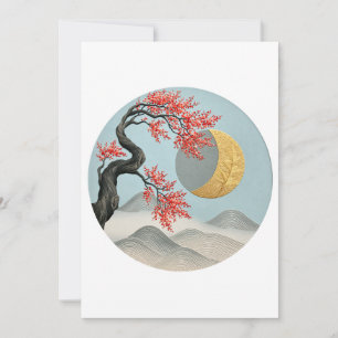 Minimalist Japanese Cherry Blossom Moon Landscape Announcement