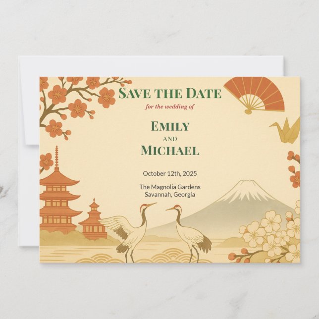 Minimalist Japanese Cherry Blossom Save the Date (Front)